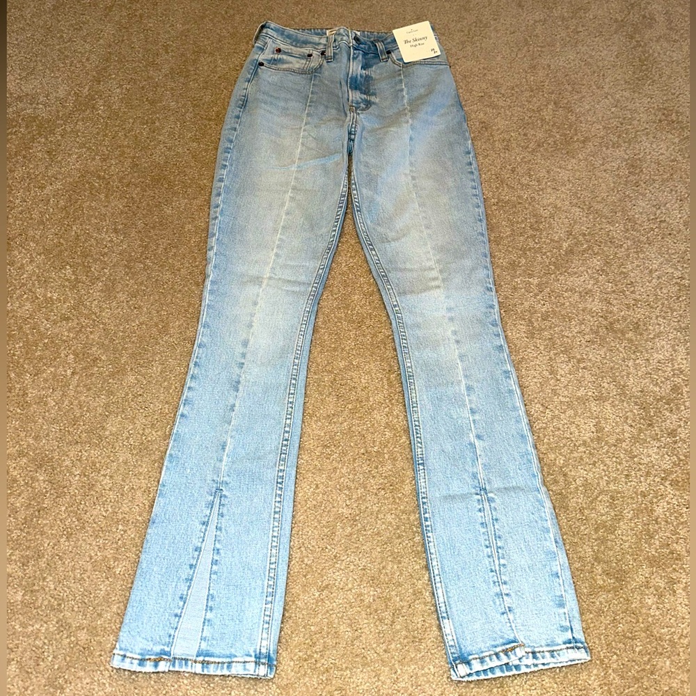 Abercrombie Curve Love High Rise Skinny Seamed split hem Jeans